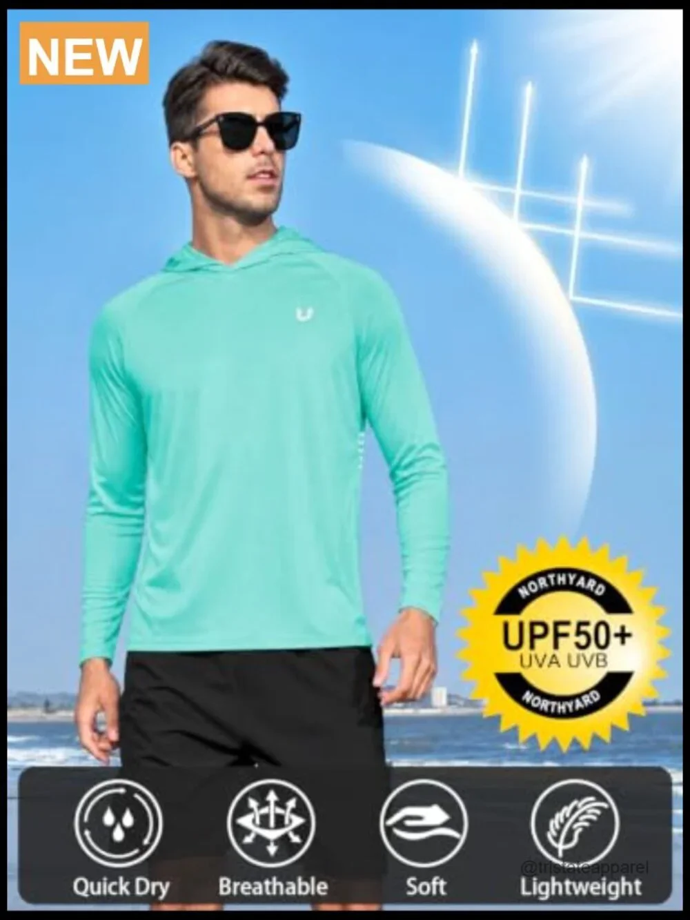 Men's UPF 50+ Rash Guard Hoodie Long Sleeve Sun Protection Shirt Fishing Swim